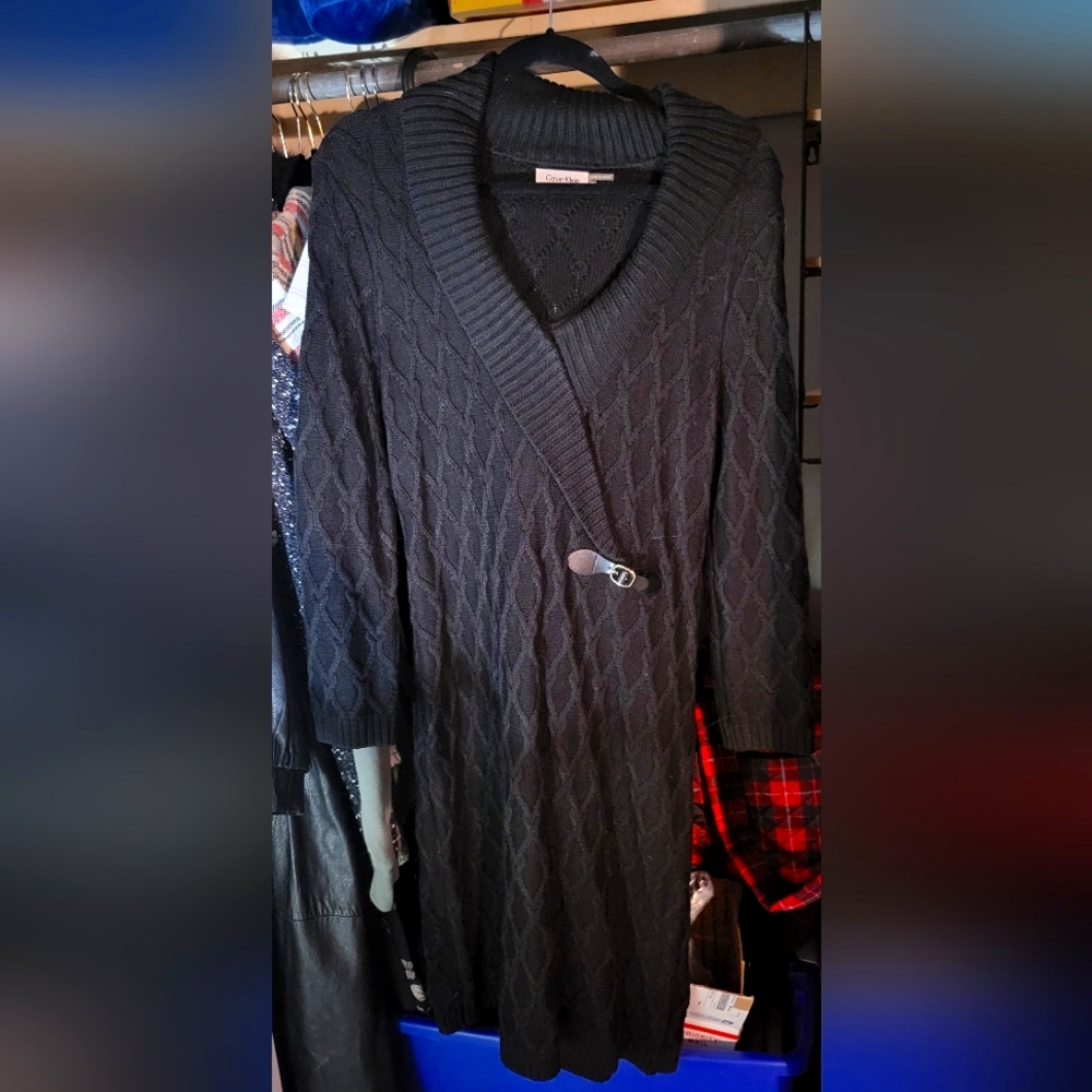 Calvin Klein Black Buckle Knit Sweater Dress Women's Size XL